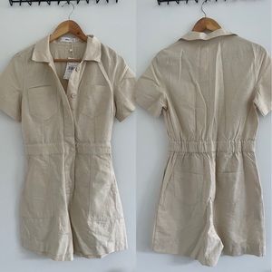MANGO Tan Linen Romper
